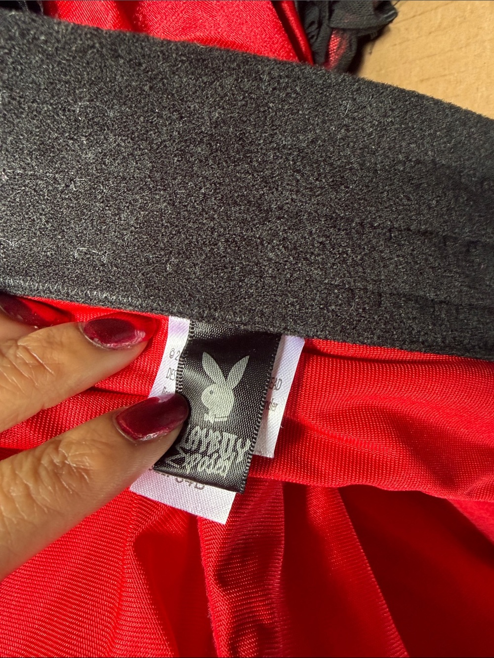 PLAYBOY Red Satin Bustier with Black Trim - Picture 2 of 4